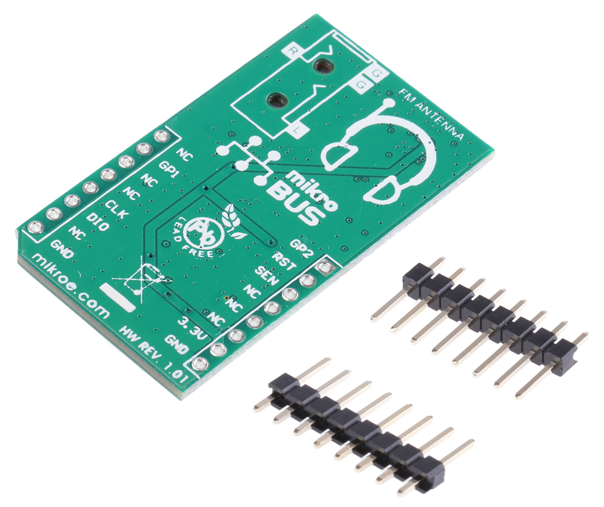 mikroe-1431 MikroElektronika Si4703 FM MikroBus Click Board for portable radios, Can be used for MP3 players, mikroBUS Socket, PDAs