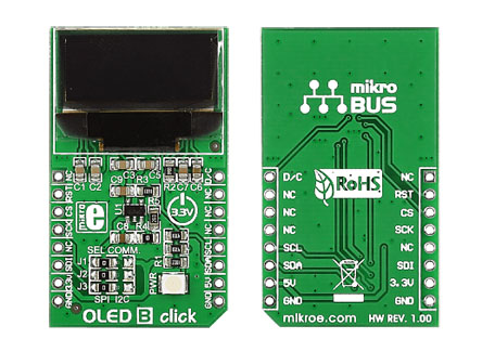 MikroElektronika MIKROE-1650 OLED B Click OLED Display Add On Board With SSD1306, MI9639BO-B2 for mikroBUS Socket