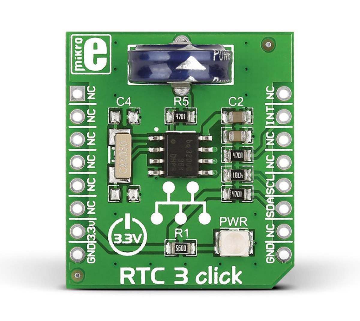 MikroElektronika MIKROE-1839 RTC3 Real Time Clock MikroBus Click Board for BQ32000 for Target Board Microcontroller,