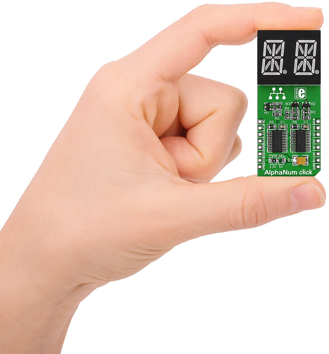 mikroe-1851 MikroElektronika MIKROE-1851 AlphaNum G Click 2 14 Segment Display Add On Board With TLC5926 x 2 for mikroBUS Socket