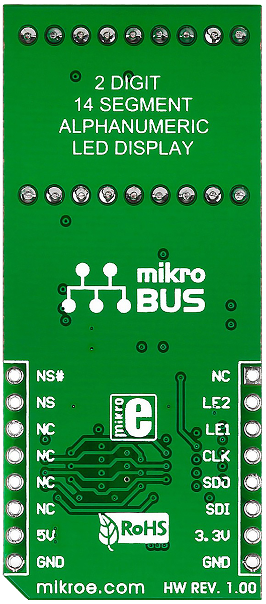 mikroe-1864 MikroElektronika MIKROE-1864 14 Segment Display Add On Board With TLC5926 x 2
