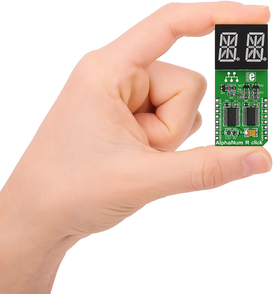 mikroe-1864 MikroElektronika MIKROE-1864 14 Segment Display Add On Board With TLC5926 x 2