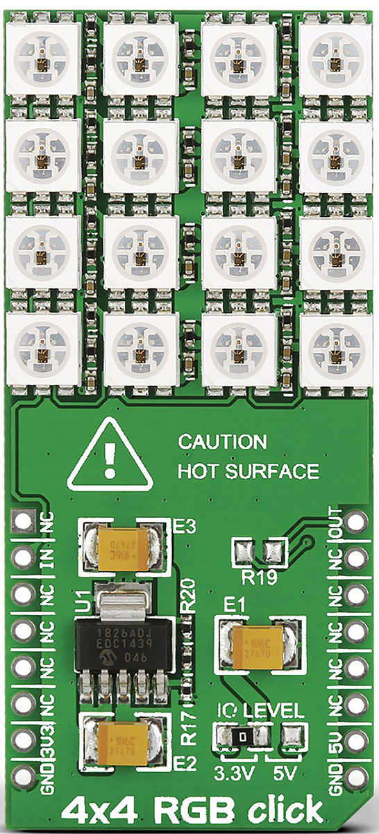 MikroElektronika MIKROE-1881 4x4 RGB Click LED Matrix Display Add On Board With WS2812, MCP1826 LDO Regulator