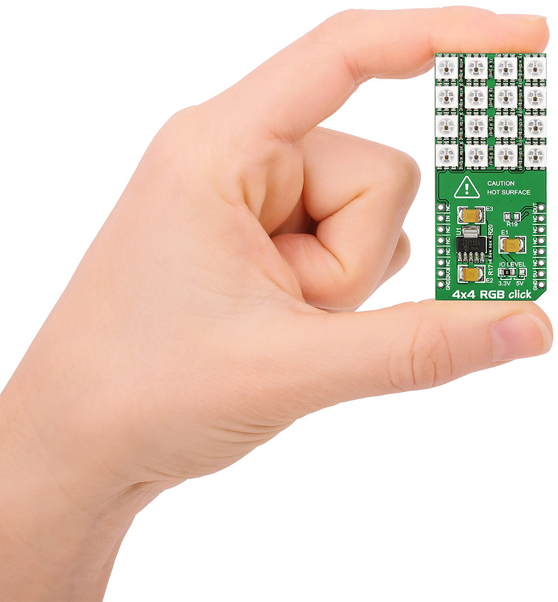mikroe-1881 MikroElektronika MIKROE-1881 4x4 RGB Click LED Matrix Display Add On Board With WS2812, MCP1826 LDO Regulator