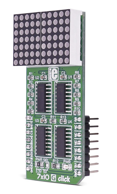 mikroe-2705 MikroElektronika MIKROE-2705 7x10 G Click LED Matrix Display MikroBus Click Board With 74HC595