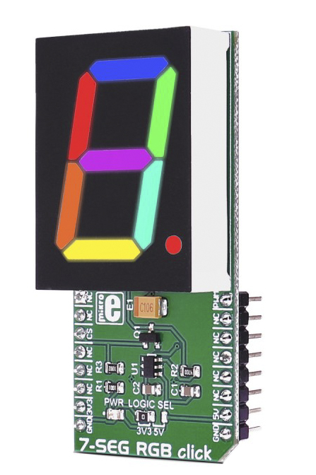 mikroe-2734 MikroElektronika MIKROE-2734 7-Seg RGB Click 1 in 7 Segment Display MikroBus Click Board for Adafruit NeoPixel Arduino
