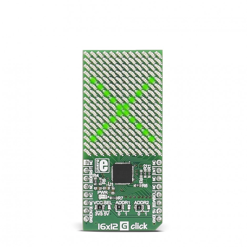 MikroElektronika MIKROE-2758 16x12 G Click LED Matrix Sensor Add-On Board for IS31FL3733 for 8x8 Y Click