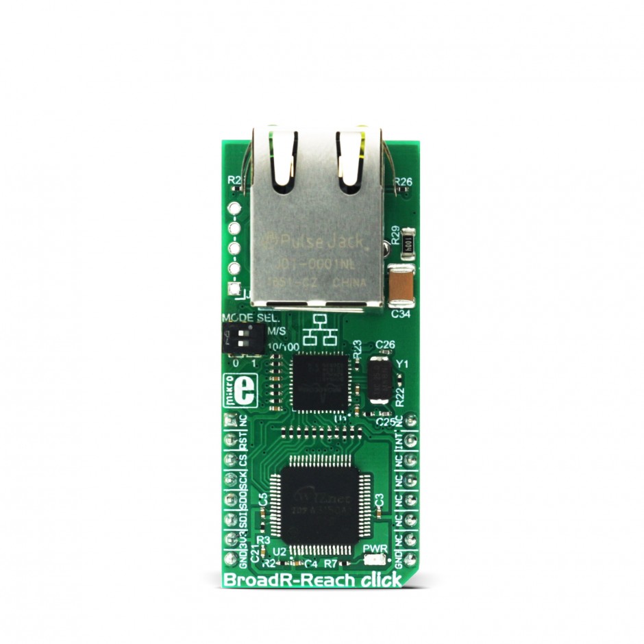 MikroElektronika Broad R-Reach Click W3150A, PIC16F18313, BCM54811 MikroBus Click Board for Ethernet Based Open Network