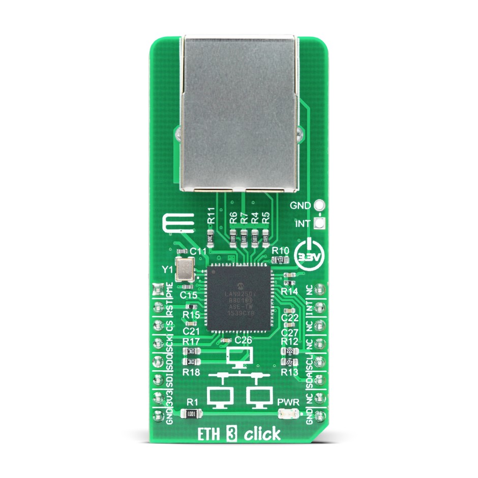 MikroElektronika ETH 3 Click LAN9250 Sensor Add-On Board for Embedded applications MIKROE-2850