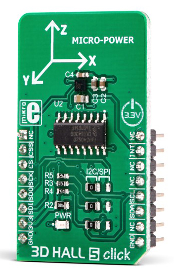 mikroe-3197 MikroElektronika 3D Hall 5 Click Evaluation Board