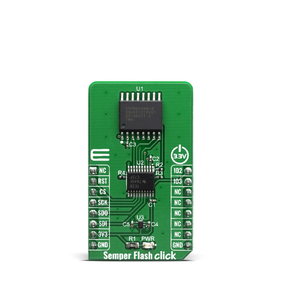 MikroElektronika MIKROE-3823 Semper Flash Click, SPI Flash Memory Board for S25HS512T for Mass Storage