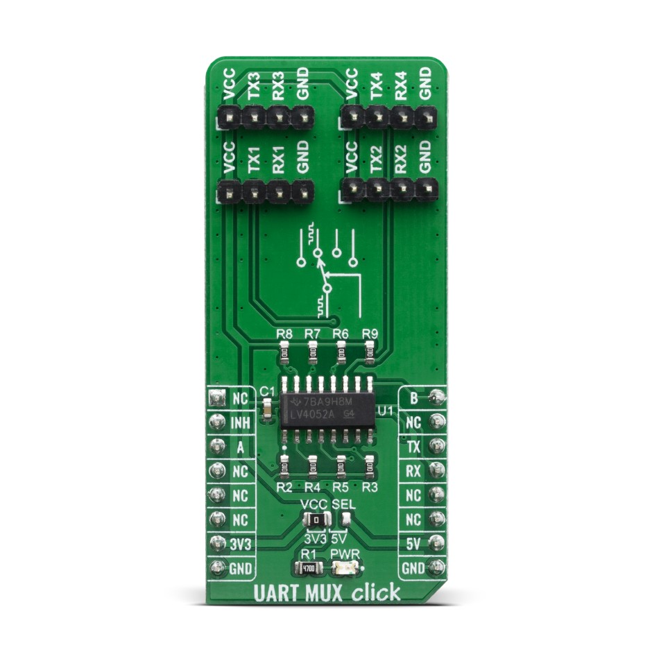 MikroElektronika UART MUX Click SN74LV4052A MikroBus Click Board for Telecommunications, Infotainment MIKROE-3878