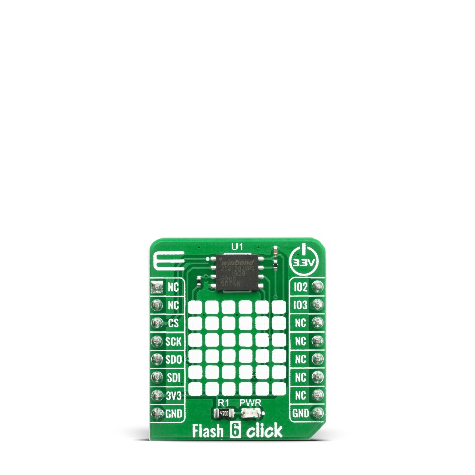 MikroElektronika MIKROE-4067 Flash 6 Click Flash Memory Board for W25Q128JV for Pins and Power