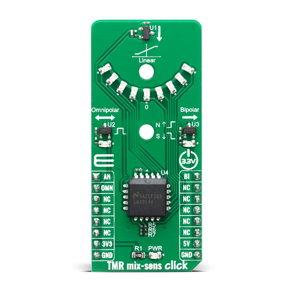 MikroElektronika TMR mix-sens Click 3D Magnetic Sensor MikroBus Click Board for RR121-3C63-311, RR121-1A23-311, LM3914,