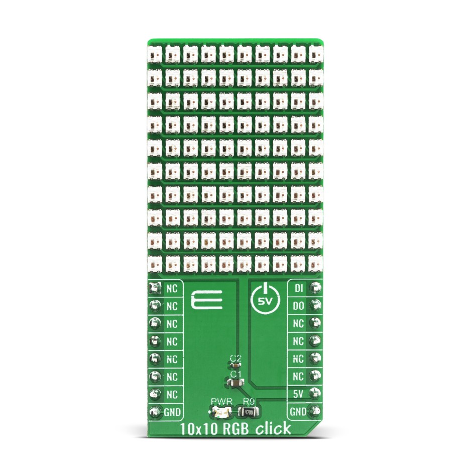 MikroElektronika MIKROE-4115 10x10 RGB Click LED Matrix LED Driver for WS2812 for LED Decorative Lighting, Full Colour