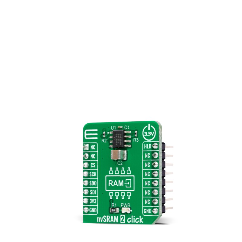 mikroe-4423 MikroElektronika MIKROE-4423 NvSRAM 2 Click, SRAM Add On Board for CY14B101Q for CY14B101Q
