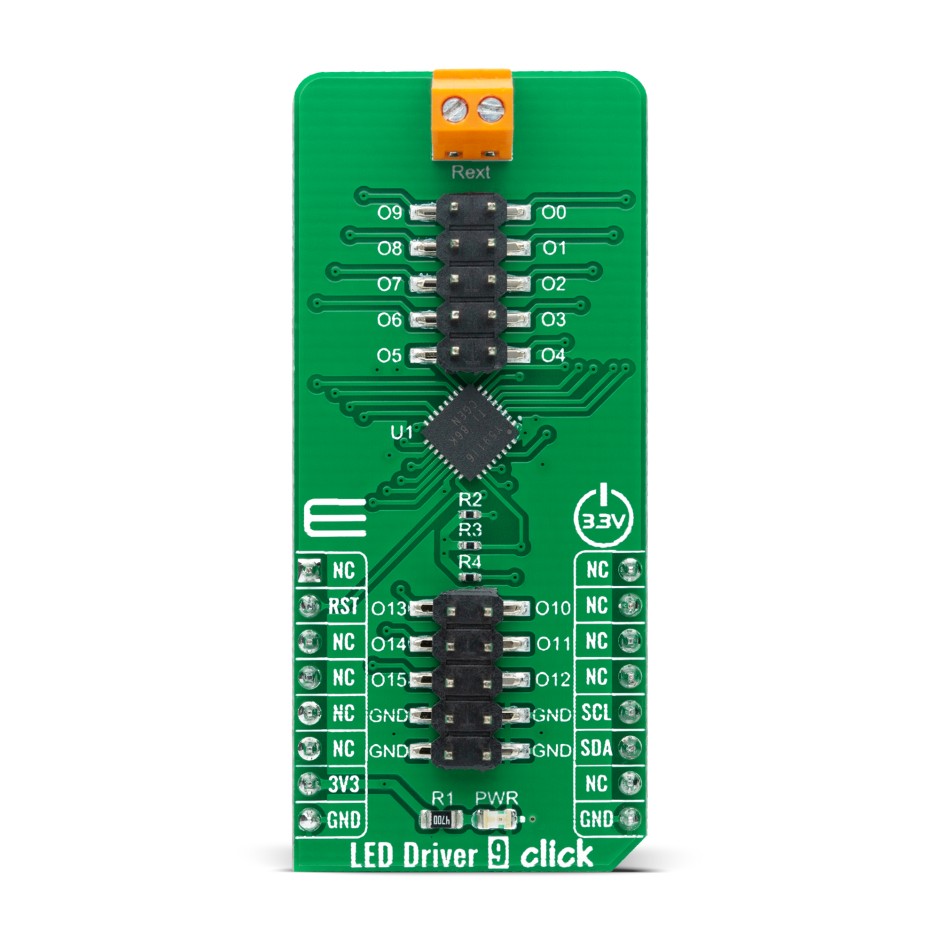MikroElektronika MIKROE-4595 LED Driver 9 Click LED Driver Add On Board for TLC59116 for mikroBUS Socket