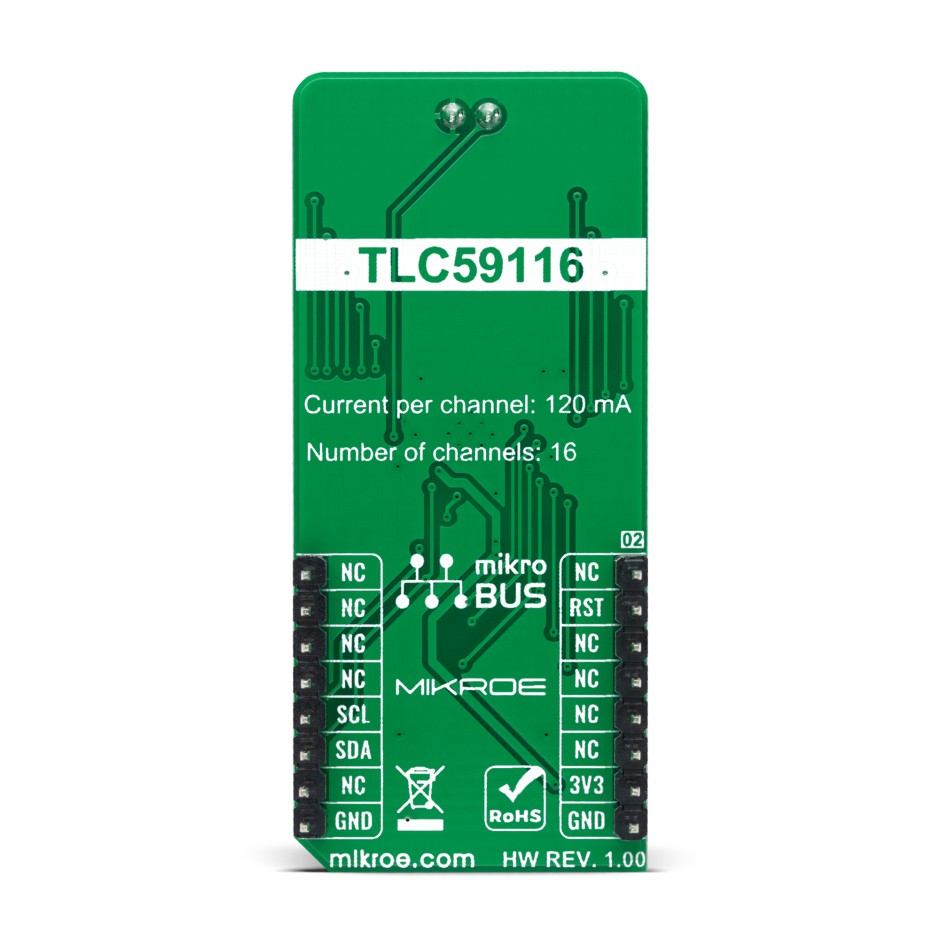 mikroe-4595 MikroElektronika MIKROE-4595 LED Driver 9 Click LED Driver Add On Board for TLC59116 for mikroBUS Socket