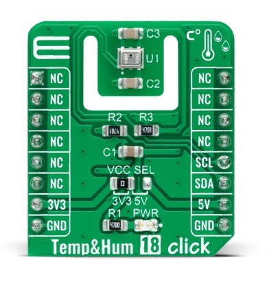 MikroElektronika Temperature and Humidity 18 Click Temperature & Humidity Sensor Add On Board for HS3003 MikroBus