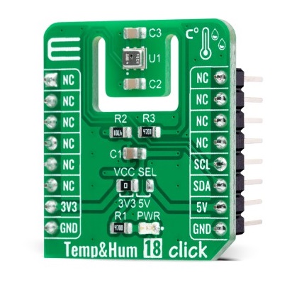 mikroe-4892 MikroElektronika Temperature and Humidity 18 Click Temperature & Humidity Sensor Add On Board for HS3003 MikroBus