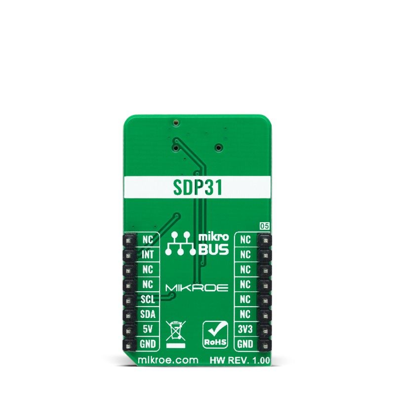 mikroe-4894 MikroElektronika Diff Press 2 Click Differential Pressure Sensor Add On Board for SDP31-500PA mikroBUS Socket