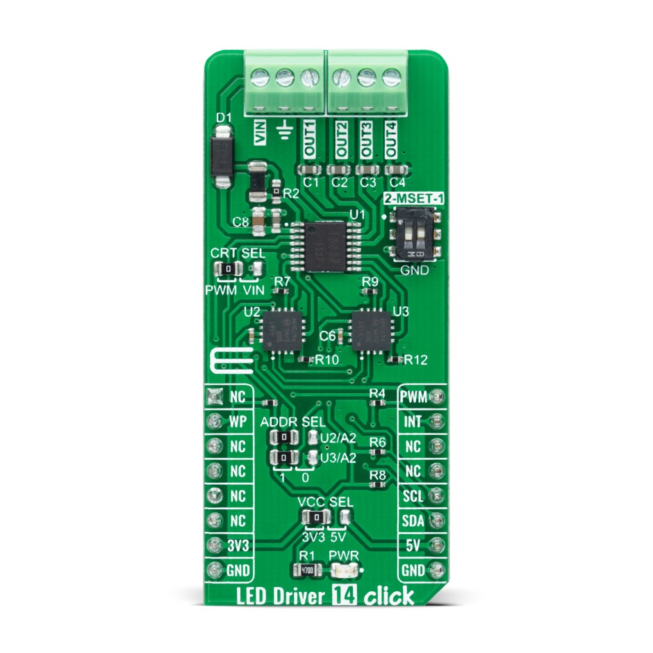MikroElektronika MIKROE-4996 LED Driver 14 Click LED Driver Add On Board for BD18337EFV-M for mikroBUS Socket
