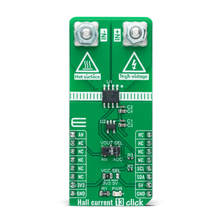 MikroElektronika Hall Current 13 Click Hall Effect Sensor Add On Board for TMCS1107-Q1 mikroBUS Socket