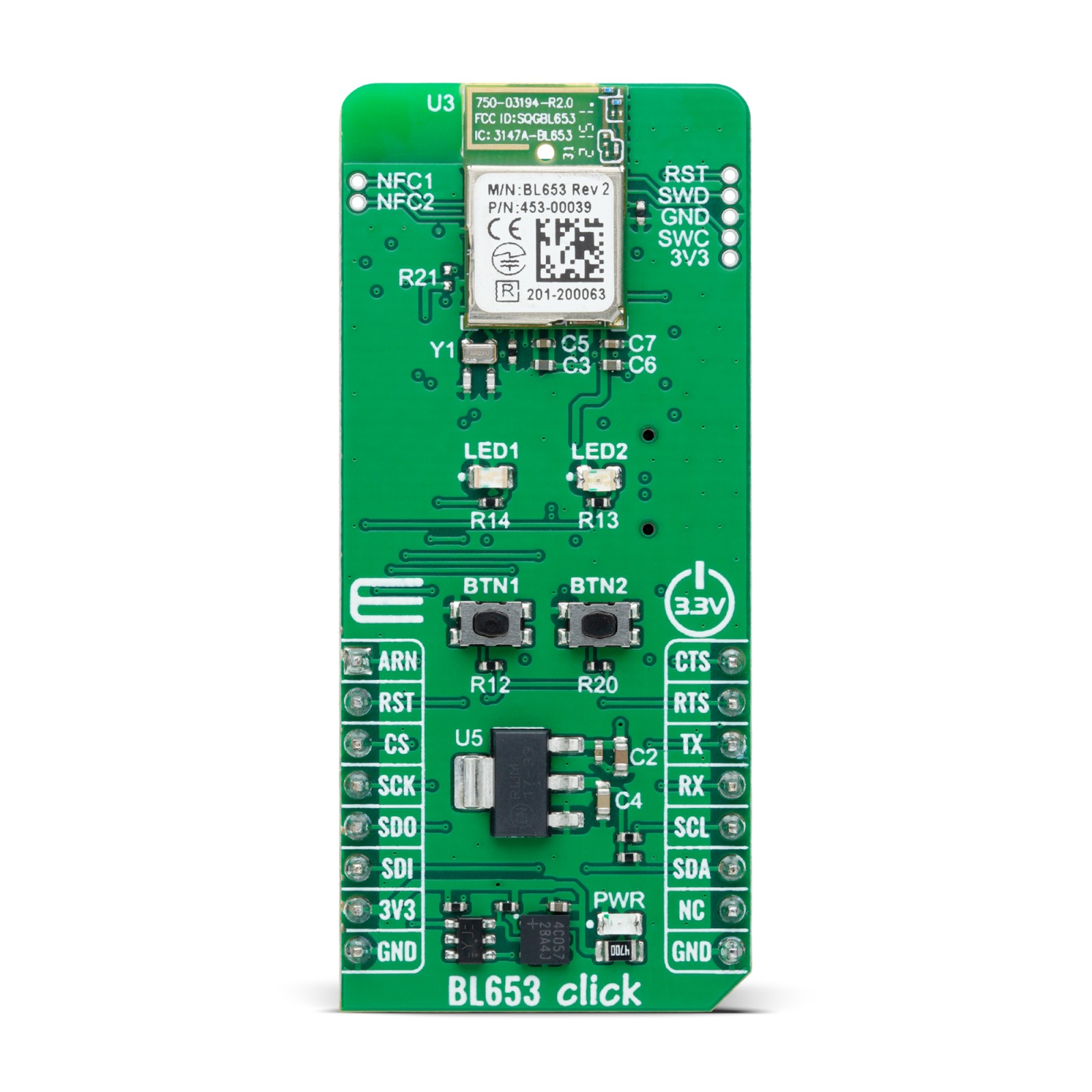 MikroElektronika BL653 Click Evaluation Board Evaluation Board for Long Range BLE 2.48 GHz MIKROE-6433