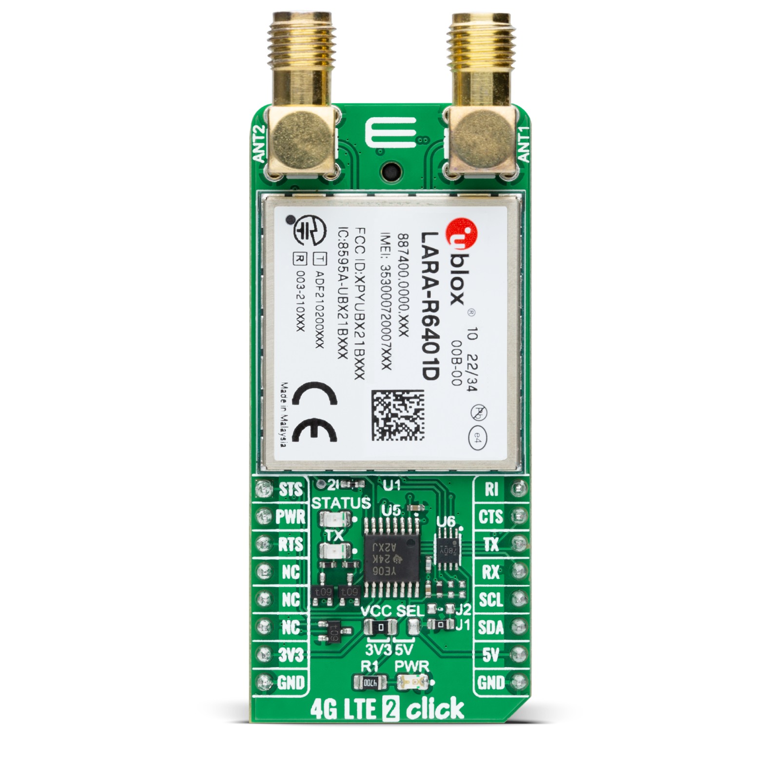 MikroElektronika 4G LTE 2 Click LARA-R6401D LTE CAT 1 MikroBus Click Board for IoT 1990 MHz MIKROE-6476