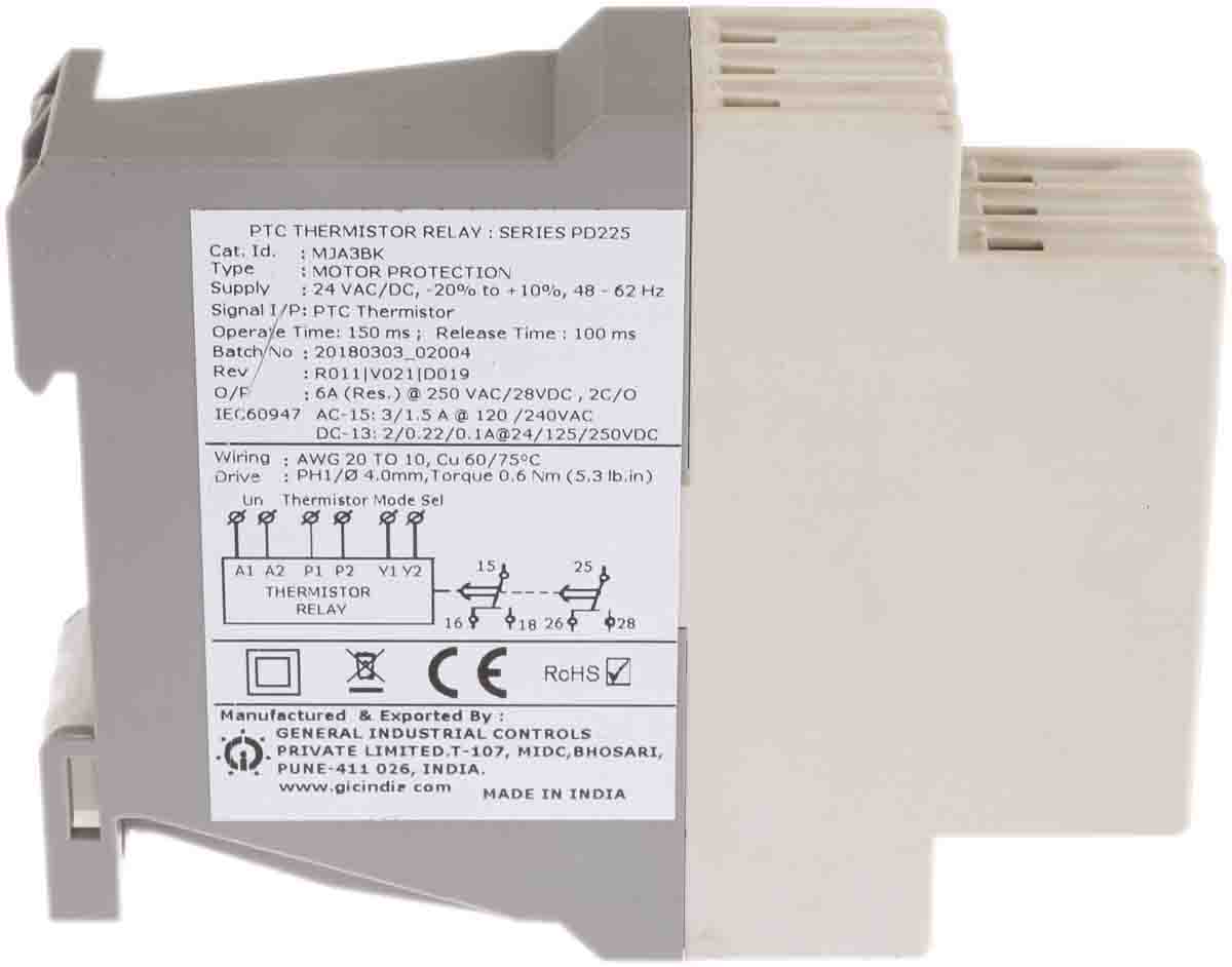 mja3bk GIC Monitoring Relay, DPDT, DIN Rail 24 V dc