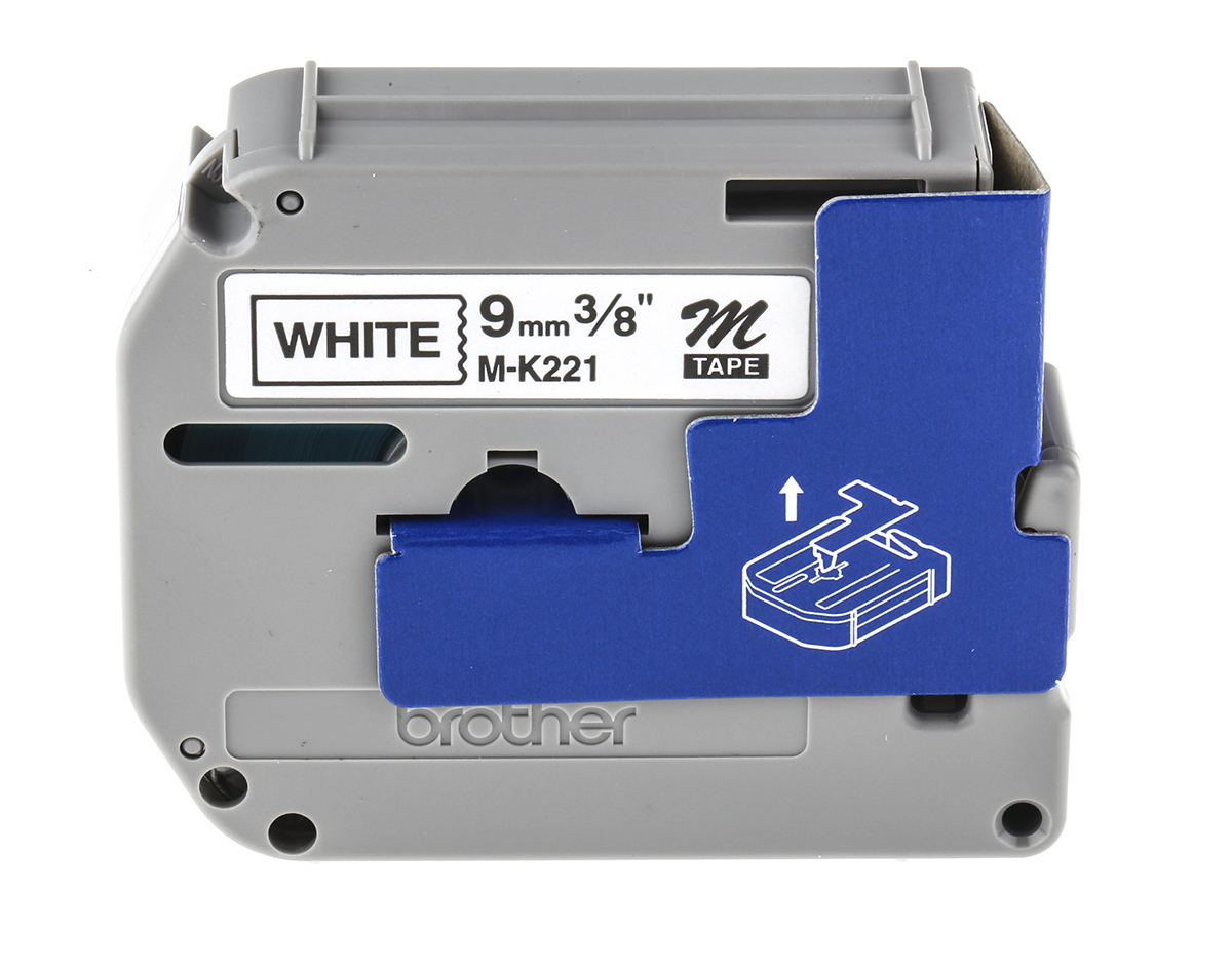mk221bz Brother Black on White Label Printer Tape, 8 m Length, 9 mm Width