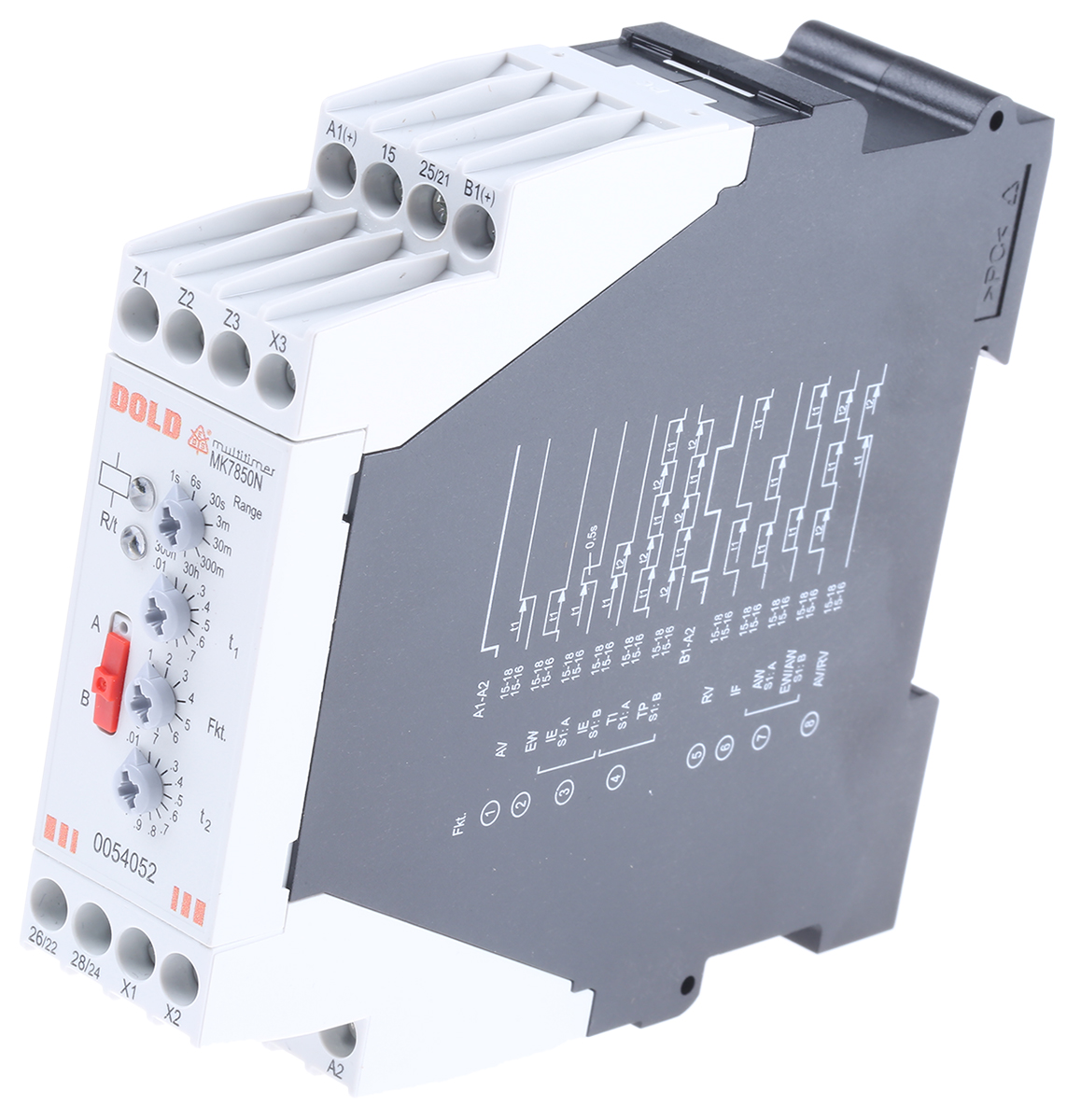 Dold MK 7850N Series DIN Rail Timer Relay, 2-Contact, 12 to 240 V dc 12V ac, 240 V ac, 0.06 to 30 s, 3 to 300 h, 0.03 to