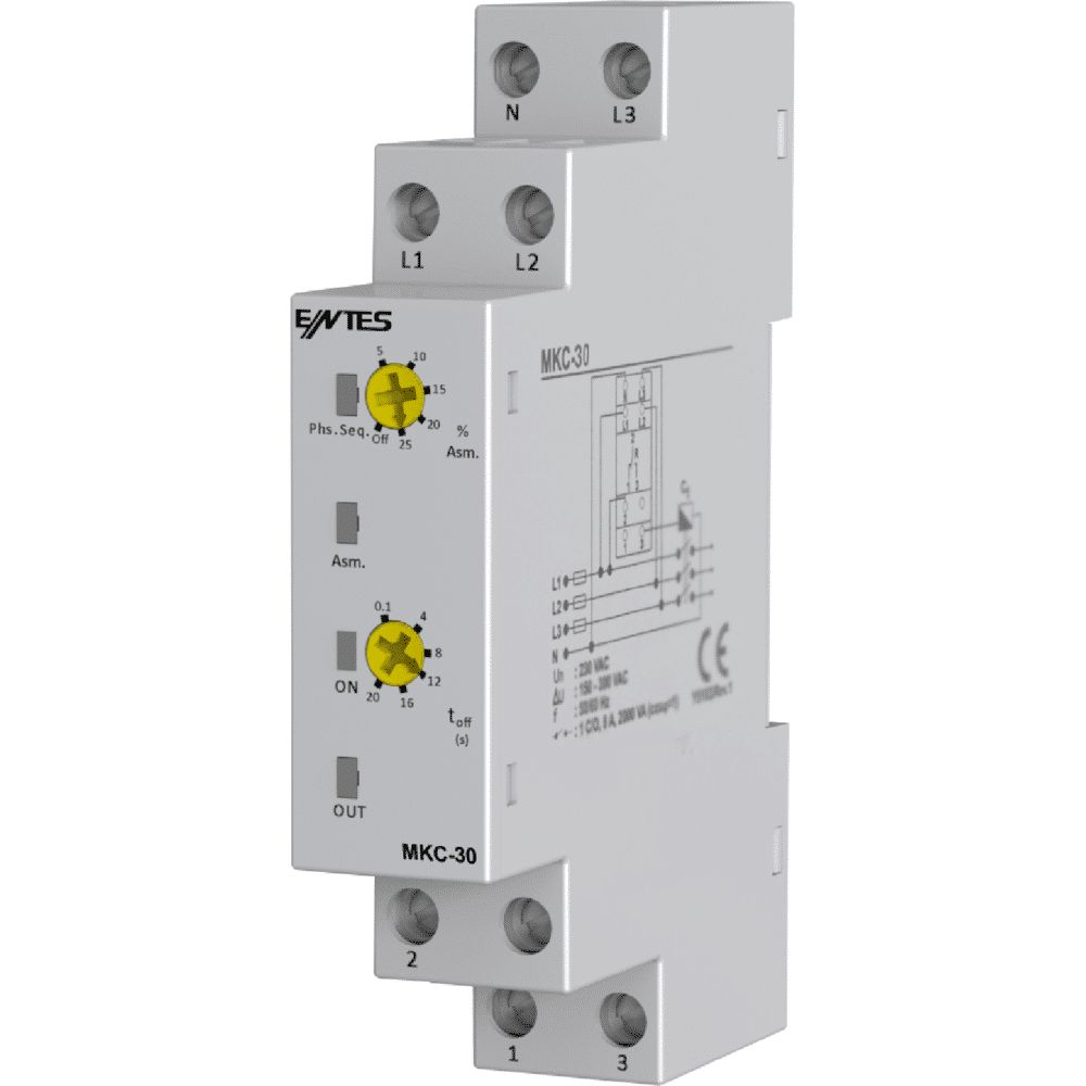 ENTES Phase/Voltage Monitoring Relays, 3 Phase, 1 CO, DIN Rail