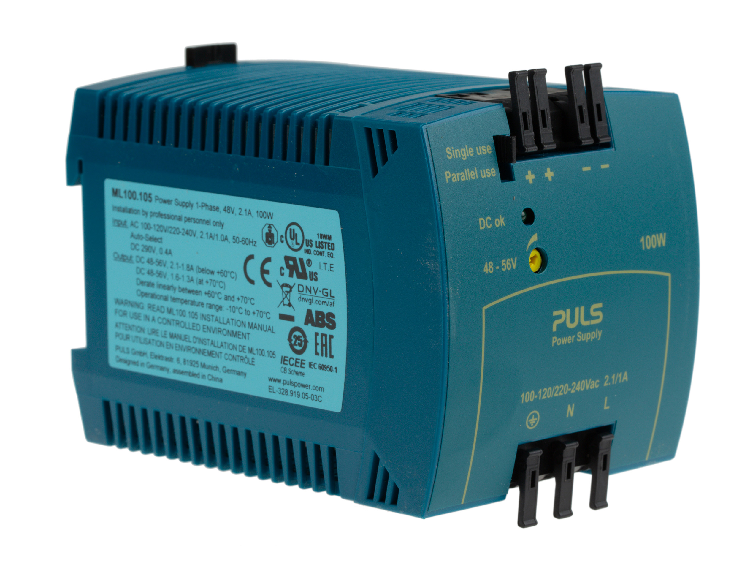 PULS MiniLine Switched Mode DIN Rail Power Supply 120V ac, 240 V ac AC Input 56V dc, 2.1 A Output DC 100 W