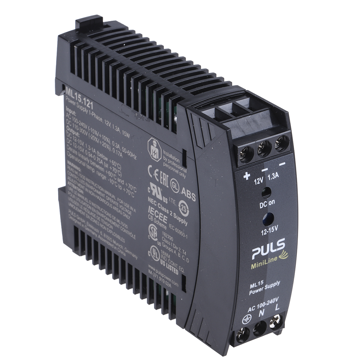 PULS MiniLine Switched Mode DIN Rail Power Supply 240V ac AC Input 15V dc, 1.3 A Output DC 15 W