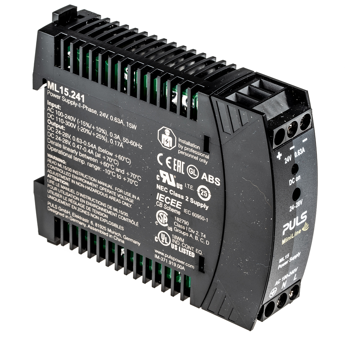 PULS MiniLine Switched Mode DIN Rail Power Supply 240V ac AC Input 28V dc, 630 mA Output DC 15 W