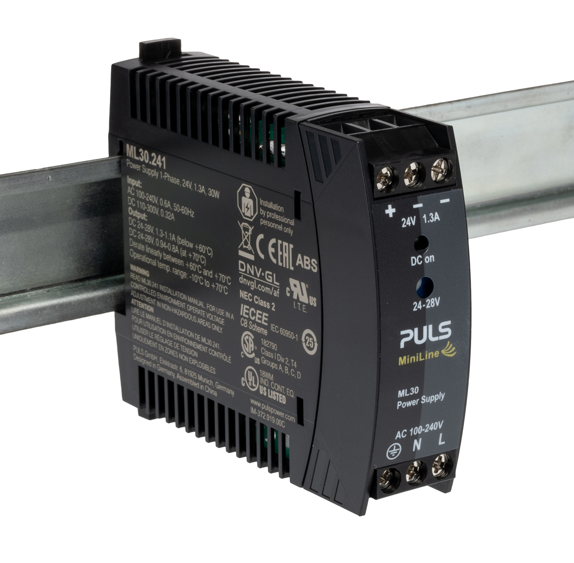 PULS MiniLine Switched Mode DIN Rail Power Supply 240V ac AC Input 28V dc, 1.3 A Output DC 30 W