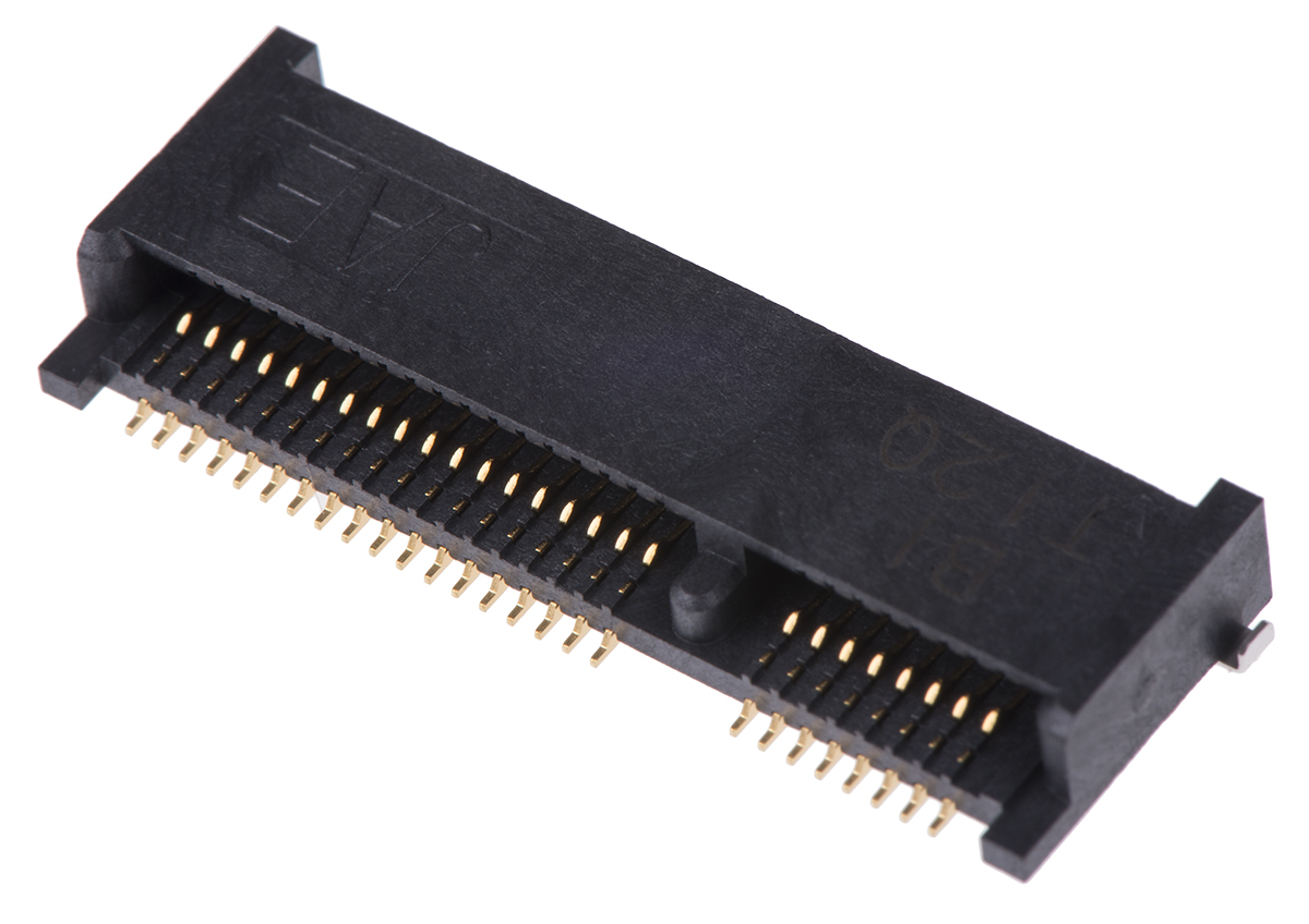 JAE, MM60 52 Way Right Angle Mini PCIe, PCI Memory Card Connector, Solder