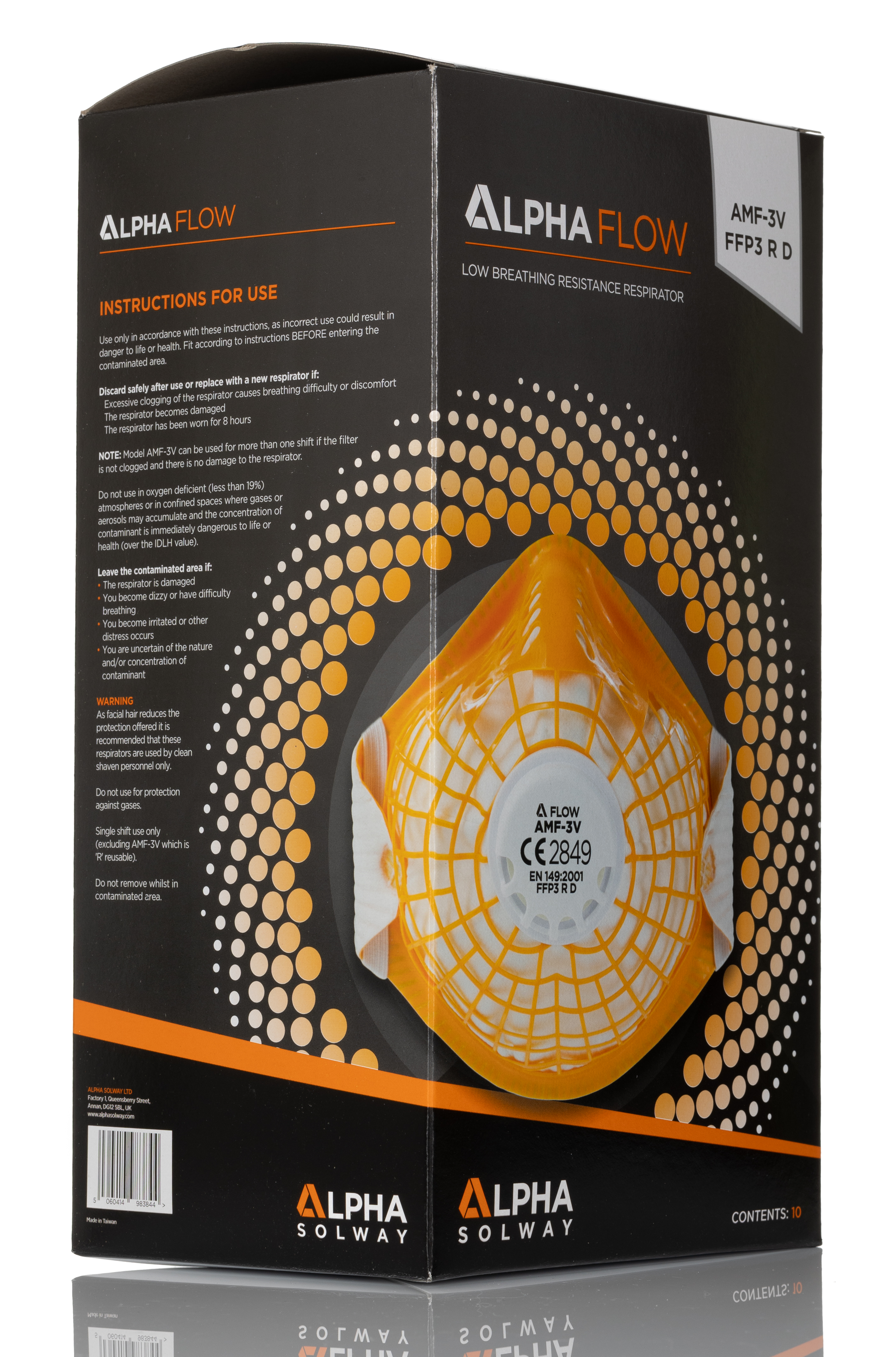mmfsalpamf3v Skytec Alpha Flow Series Disposable Face Mask for P3 Disposable Respirator Protection Valved, FFP3 10 Per Pack per