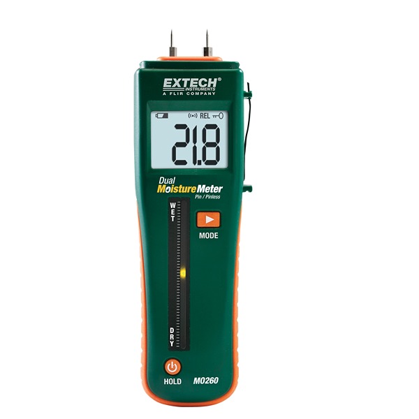 Extech MO260 Moisture Meter, LCD Backlight Display, Battery-Powered