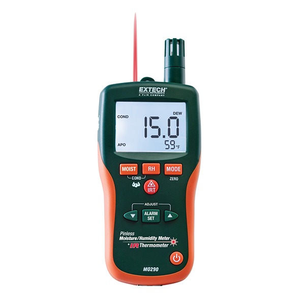 Extech MO290 Moisture Meter, ±3 % Accuracy, Backlight Display, Battery-Powered
