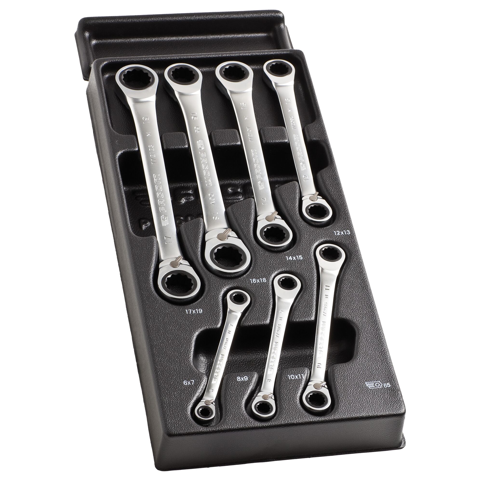 Facom 7-Piece Ring Spanner Set, 13 in, 9 in, 17 in, 7 in, 15 in, 12 in, 10 in, 16 in, 19 in, 11 in, 8 in, 18 in, 6 in,