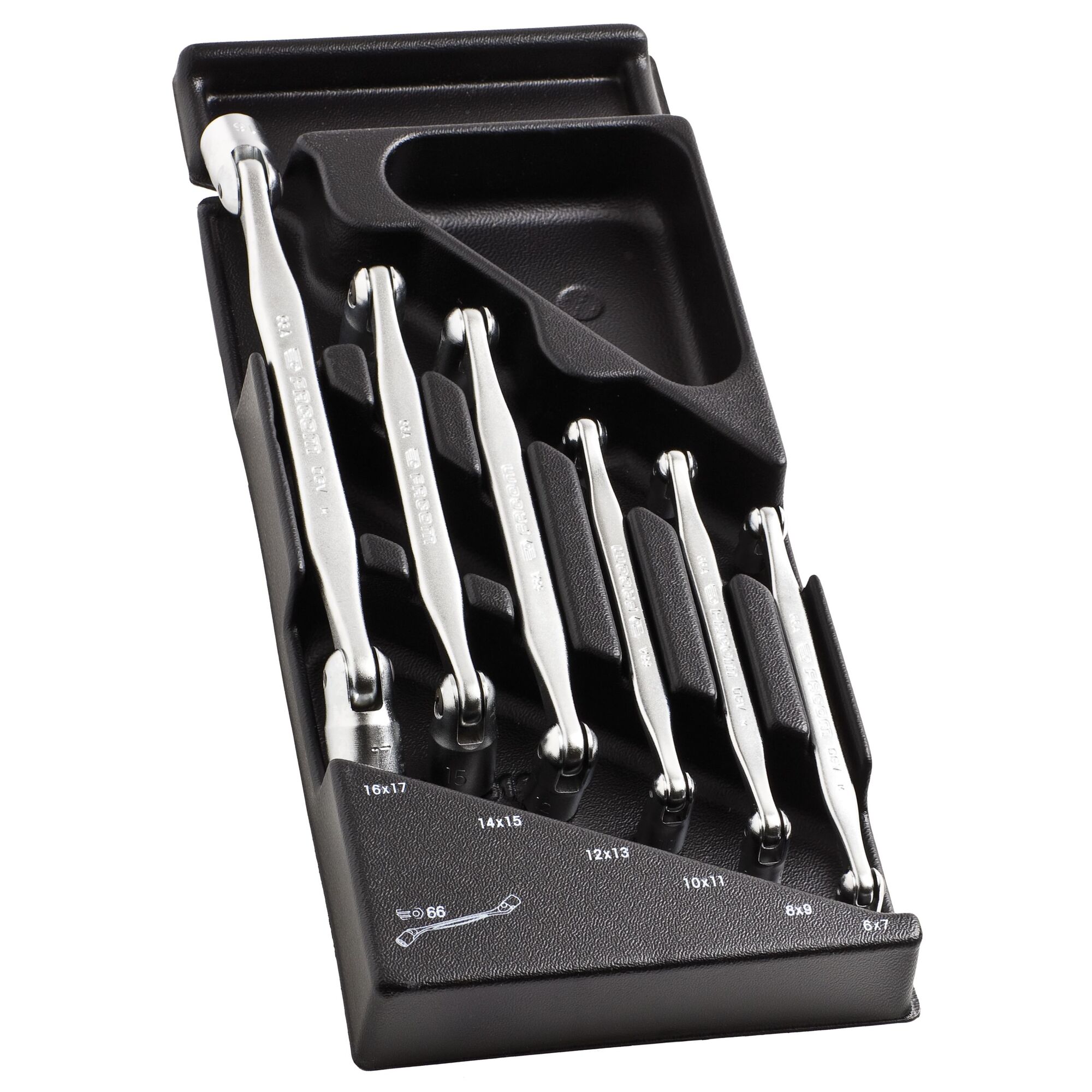 Facom MOD.66A-1 6 x 7 - 8 x 9 - 10 x 11 - 12 x 13 - 14 x 15 - 16 x 17 mm Socket Wrench with Hinged Handle, 175mm Overall