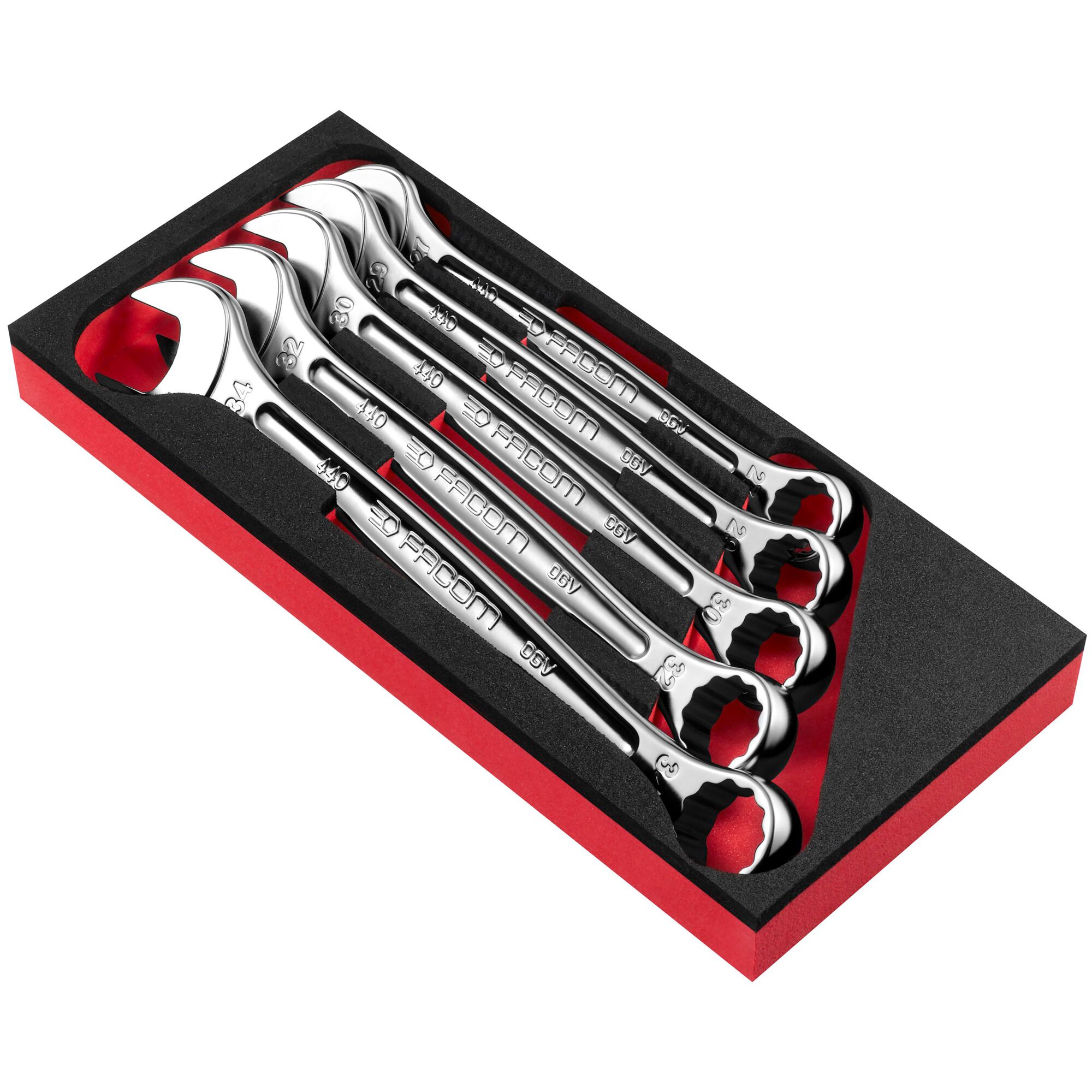 Facom 5-Piece Combination Wrench, 27 - 29 - 30 - 32 - 34 mm