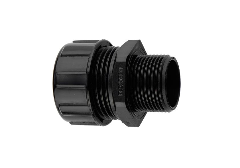 Flexicon Straight Male Thread Conduit Gland Black, Conduit Fitting, 40 mm Nominal Size, M40, Nylon, Black IP40 rating