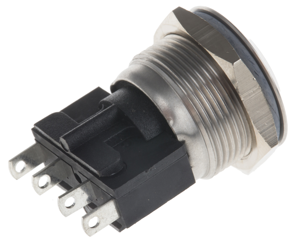 mp00313 Bulgin Push Button Switch, Momentary, Panel, 19.2 mm Cutout, SPST, IP66