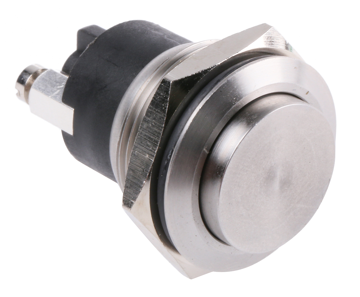 Bulgin MP0037 Series Push Button Switch, Momentary, Panel, 19.2 mm Cutout, SPST, IP68, 50 V dc 50 V ac