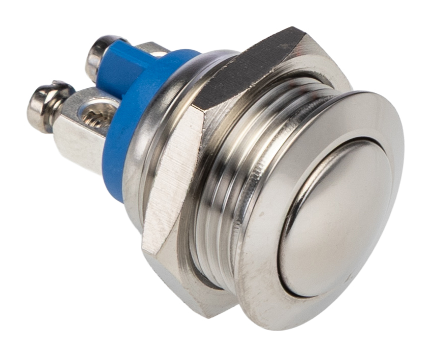 Bulgin MP0042 Series Push Button Switch, Momentary, Panel, 16 mm Cutout, SPST, IP65, 48 V dc