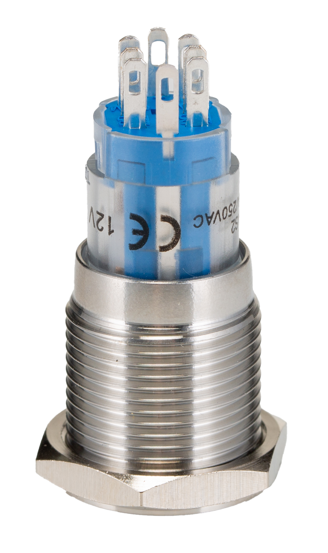 mp00451d2bl012 Bulgin MP0045 Series Illuminated Push Button Switch, Momentary, Panel, 18 mm Cutout, DPDT, Blue LED 250 V ac