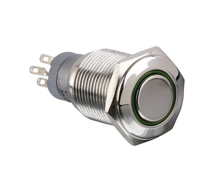mp00451e1rd012s Arcolectric (Bulgin) Ltd MP0045/1E1 Series Illuminated Push Button Switch, Latching, Panel, 16.2 mm Cutout, DPDT, Red